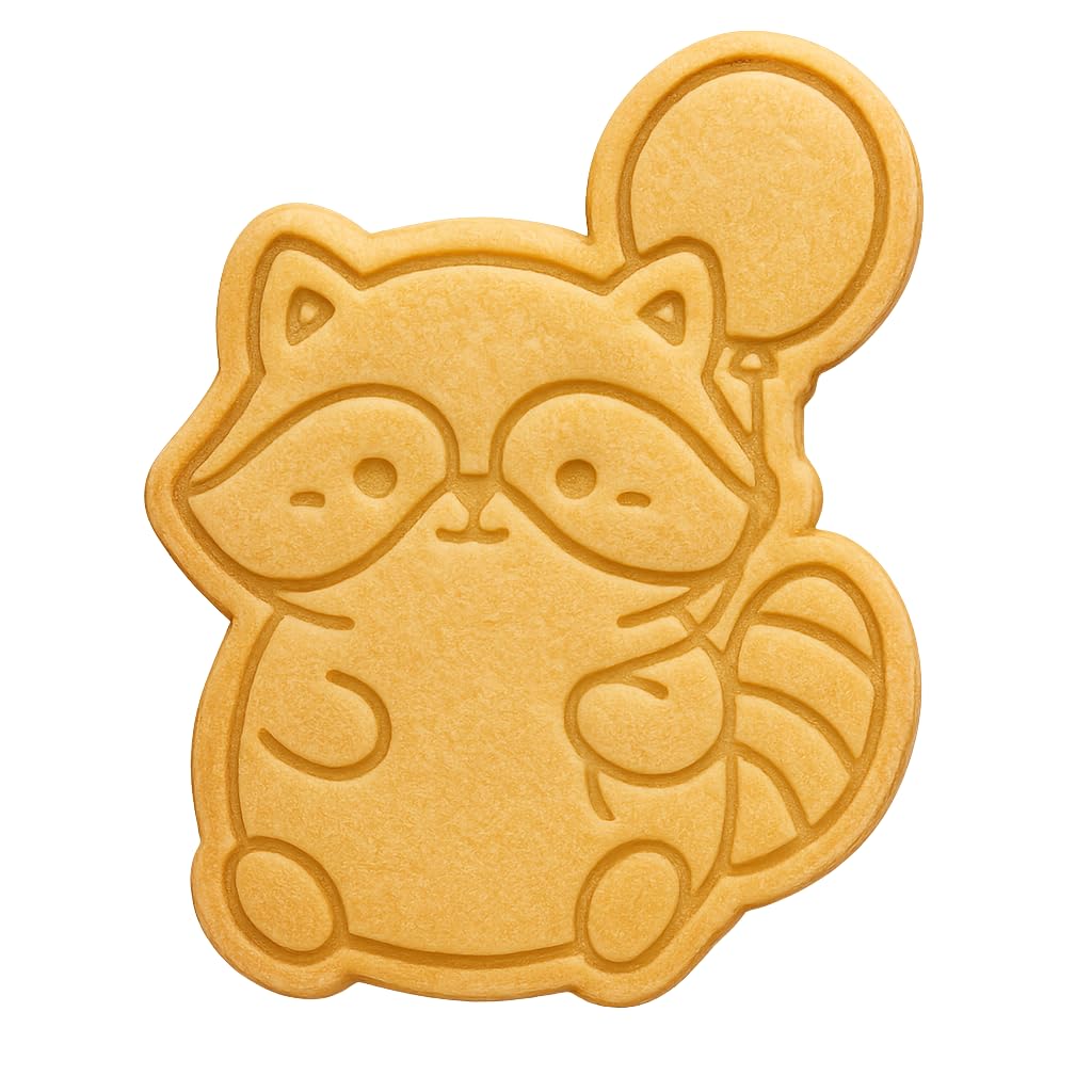 Kawaii Raccoon Holding A Balloon Cookie Cutter - 4x3.16" Fun Kids Baking Design