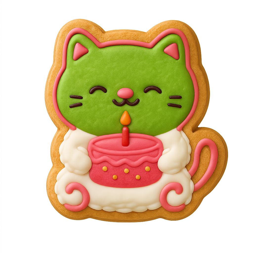 Kawaii Chubby Cat w Birthday Cake Cookie Cutter - 4x3.5" Fun Birthday Party