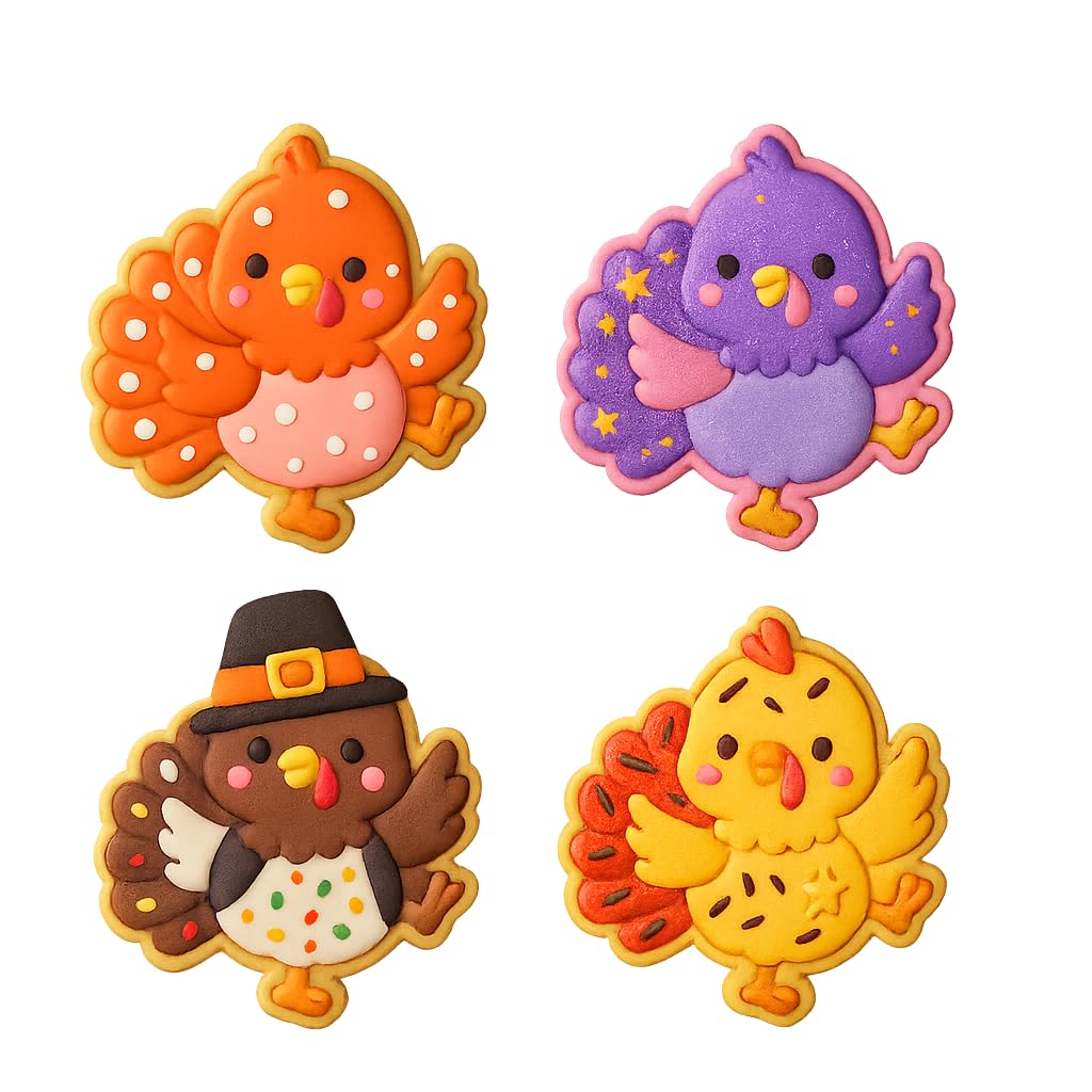 Dancing Kawaii Turkey Cookie Cutter & Stamp 4x3.7" for Baking Fondant Clay