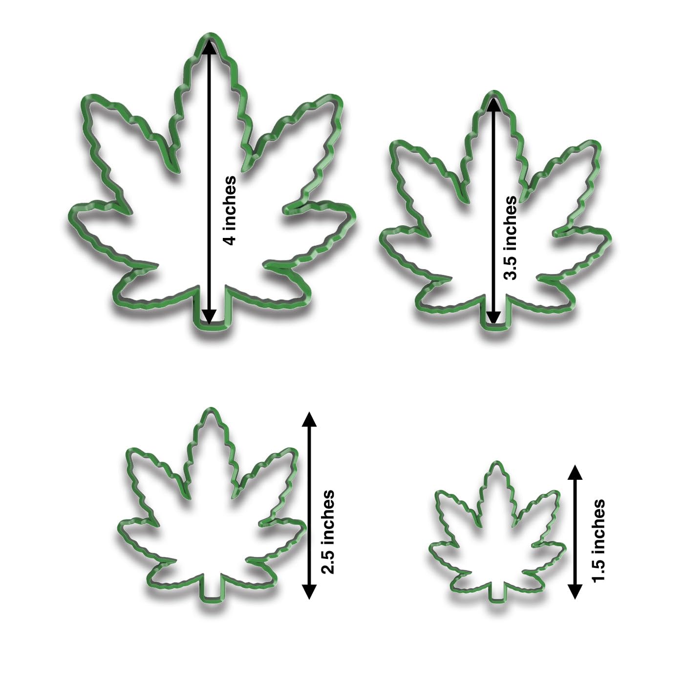 Marijuana Cannabis Pot Leaf Cookie Cutter Set – 4-Piece (4", 3.5", 2.5", 1.5") – Fun 420 Baking & Edible Creations