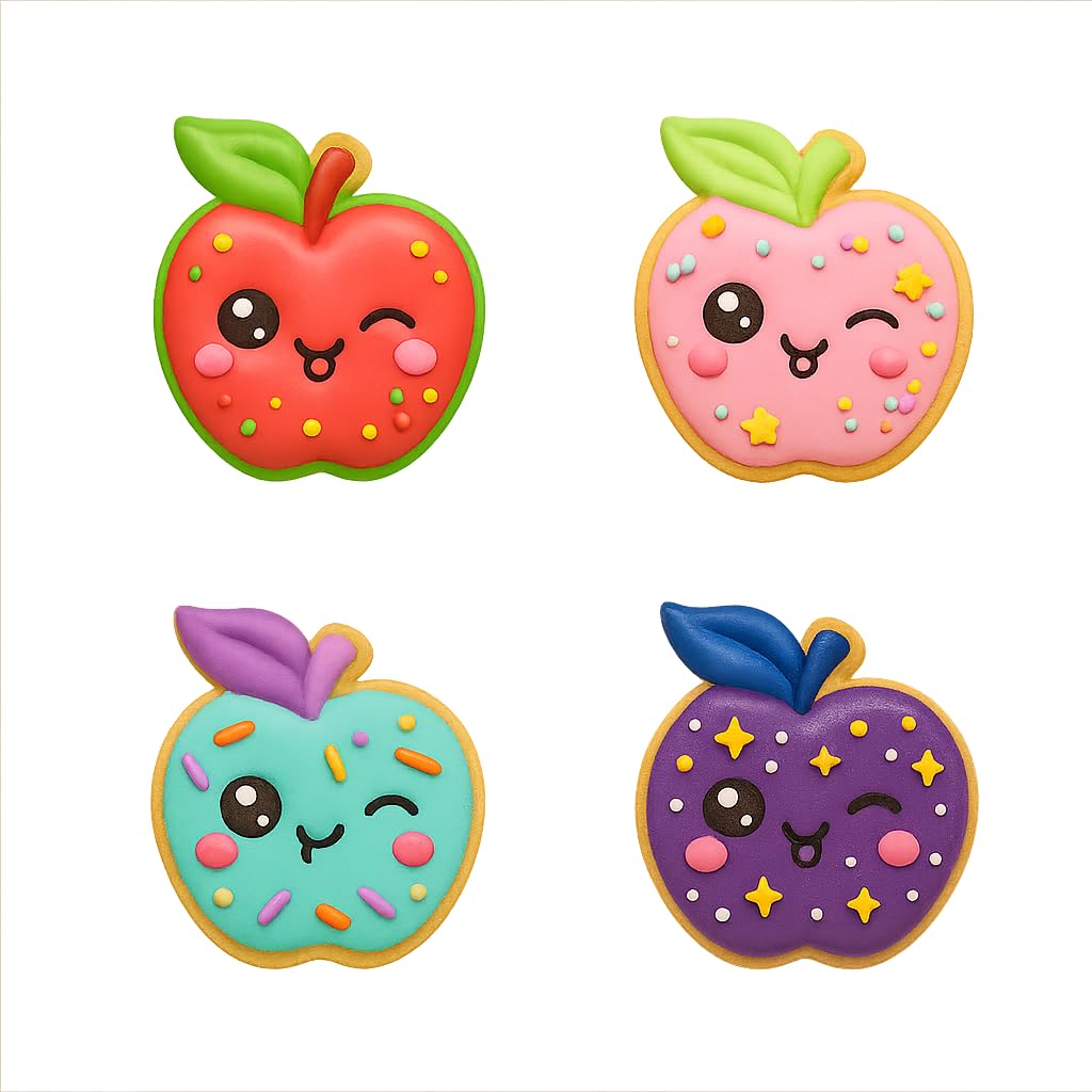 Kawaii Apple Cookie Cutter & Stamp 4x3.5" for Baking Fondant Clay Embosser