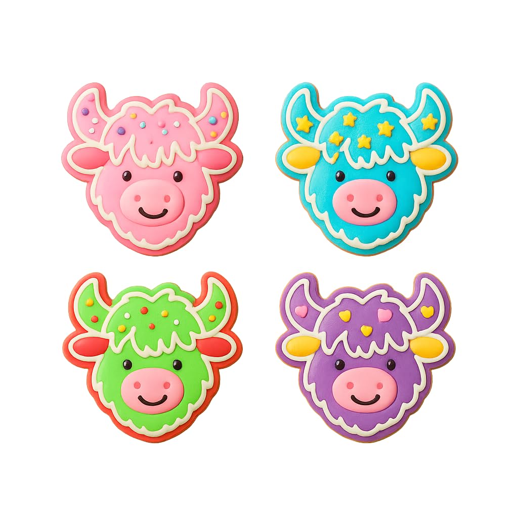 Mighty Gadget Highland Cow Head Cookie Cutter & Stamp - 4x3.2" Cute Cow Design for Rustic Baking Themes (Random Color)