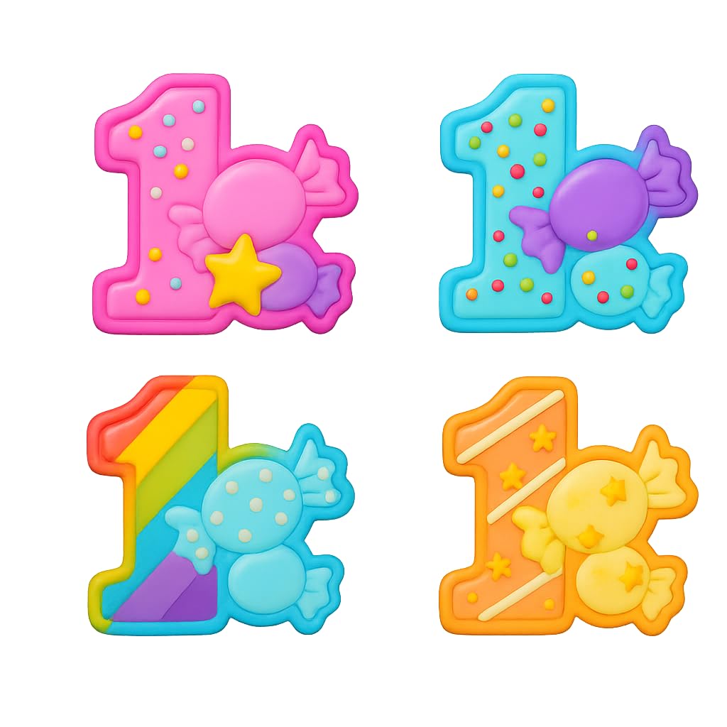 Mighty Gadget Number 1 with Candy Design Cookie Cutter & Stamp - 4x3.2" Sweet Celebration for 1 Year Old Birthday (Random Color)