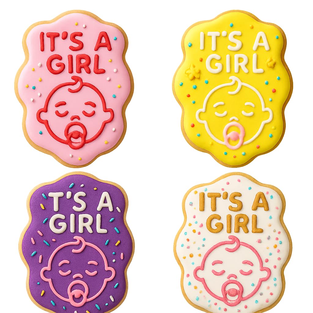 Mighty Gadget 'It's a Girl' Baby Face Cookie Cutter & Stamp - 4x2.9" Sweet Announcement for Gender Reveal Parties (Random Color)