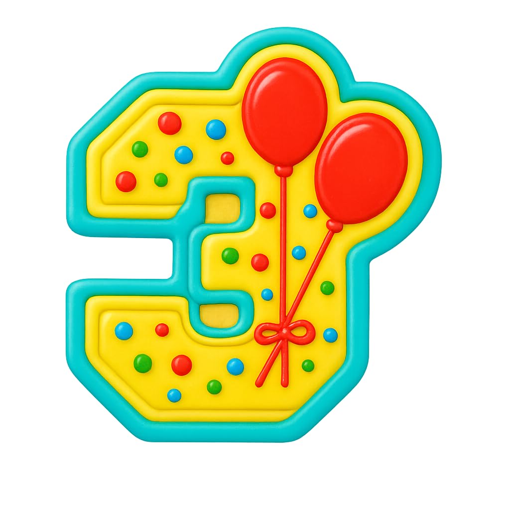 Mighty Gadget 3 Year Old Birthday Cookie Cutter - Number 3 with Balloons, 4x3.4” Baking Tool (Random Color)