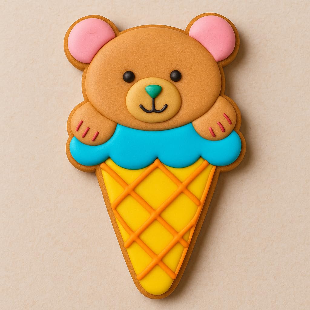 Cute Bear in Ice Cream Cone Cookie Cutter - 4x2.35", Animal-Themed Baking Tool for Fun Cookies & Treats (Random Color)