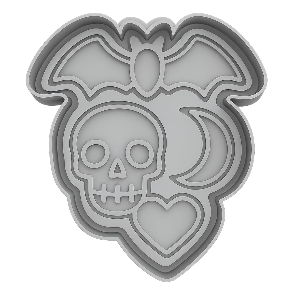 Mighty Gadget Halloween Bat with Skull & Heart Cookie Cutter & Stamp - 4x3" Unique Combo for October Fun (Random Color)