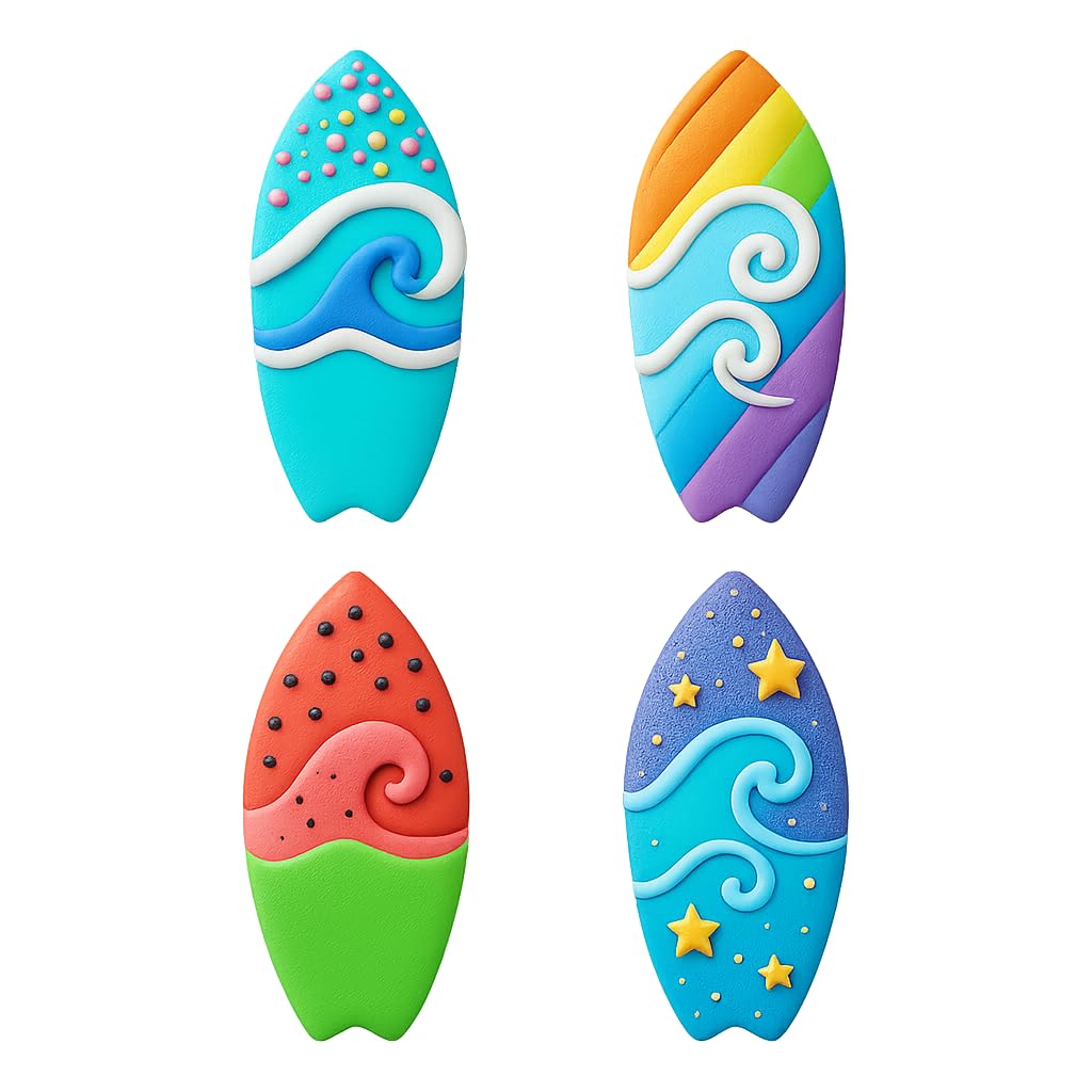 Mighty Gadget Surfboard with Waves Cookie Cutter & Stamp - 4x1.75" Perfect for Summer Beach Parties (Random Color)