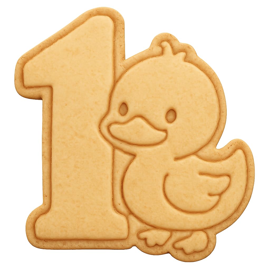 Mighty Gadget Birthday One Duck Cookie Cutter & Stamp - 4x3" Perfect for 1 Year Old Celebration (Random Color)