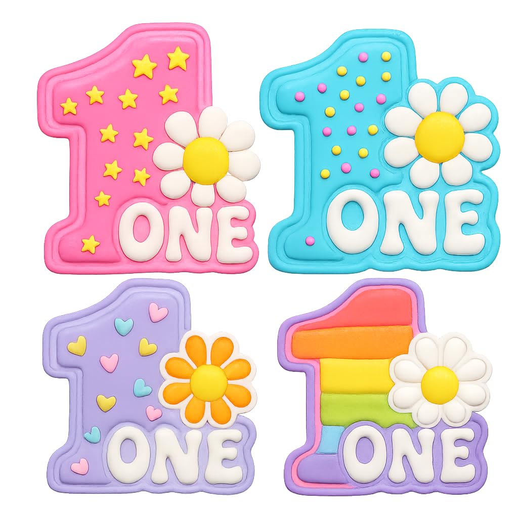 Mighty Gadget Number 1 with Retro Daisy Cookie Cutter & Stamp - 4x3.2" Fun Design for First Birthday (Random Color)