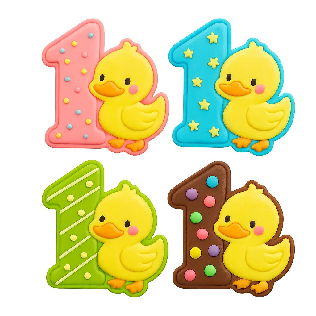 Mighty Gadget Birthday One Duck Cookie Cutter & Stamp - 4x3" Perfect for 1 Year Old Celebration (Random Color)
