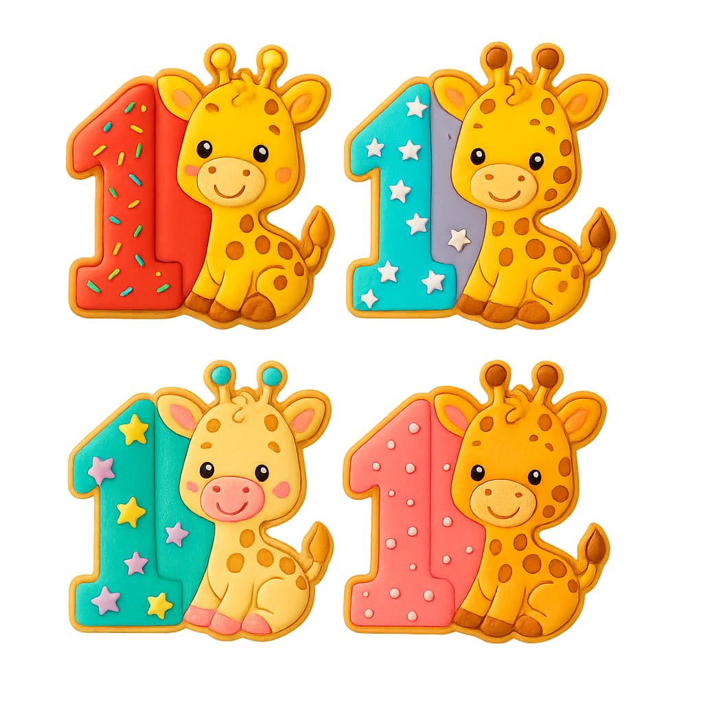 Mighty Gadget 1 Year Old Giraffe Cookie Cutter & Stamp - 4x3.5" Charming Feature for Birthday Party Treats (Random Color)