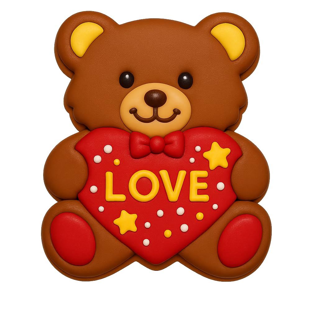 Mighty Gadget Teddy Bear Holding Heart Cookie Cutter & Stamp - 4x3.18", Cute Love-Themed Baking Tool (Random Color)