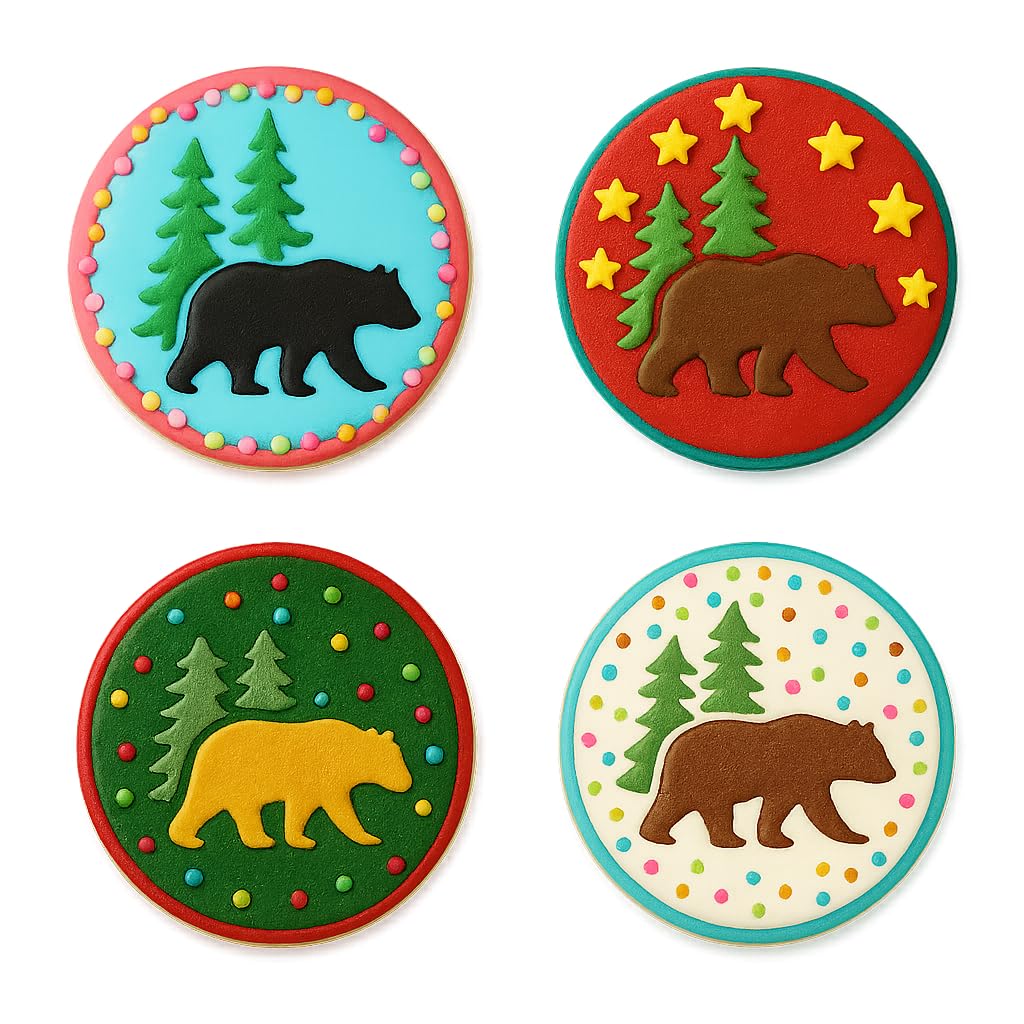 Mighty Gadget Forest Bear with Pine Trees Cookie Cutter & Stamp - 4x4" Rustic Charm for Nature-Themed Baking (Random Color)