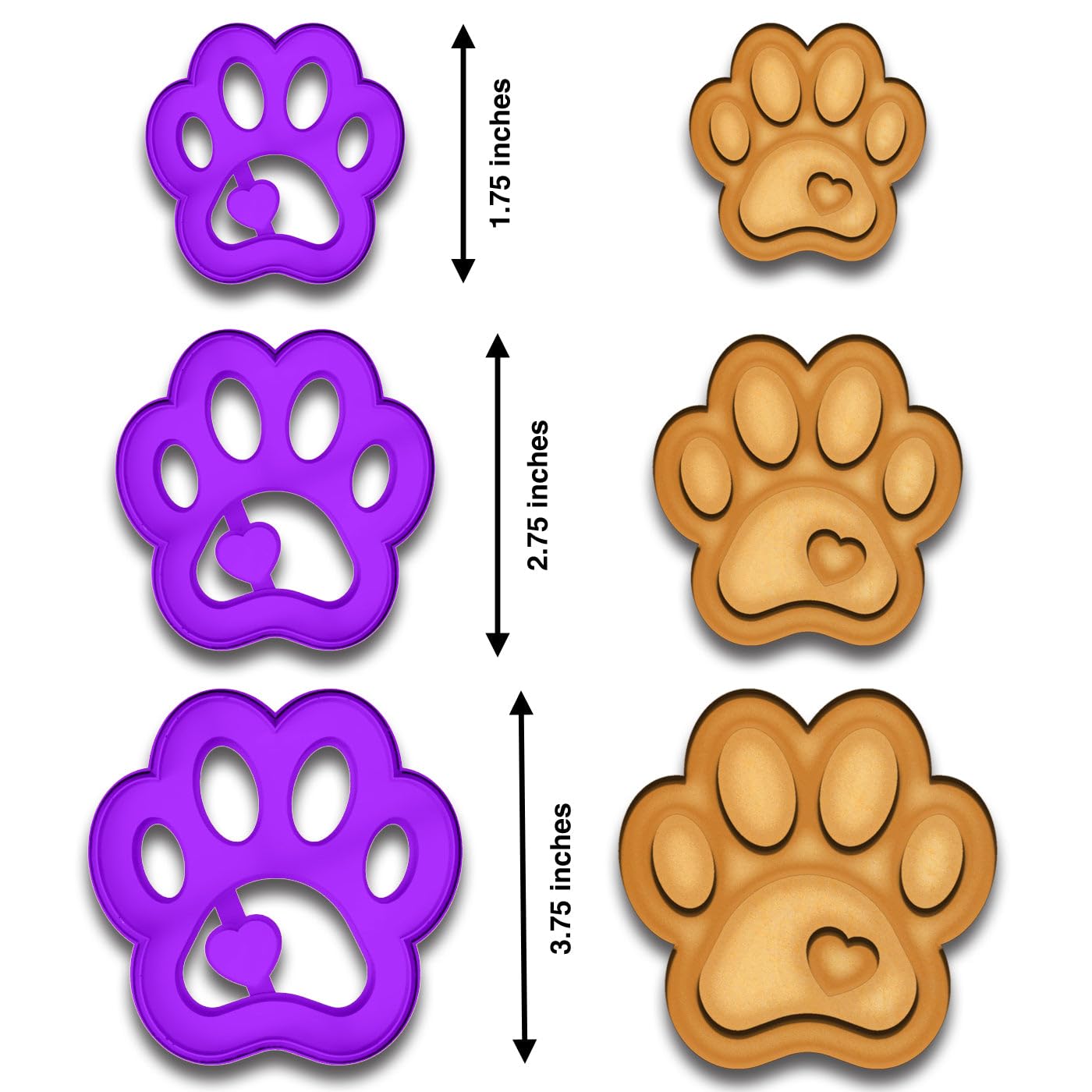 Dog Paw with Heart Cookie Cutter Set – 3 Sizes (1.75", 2.75", 3.75") – Perfect for Pet-Themed Baking