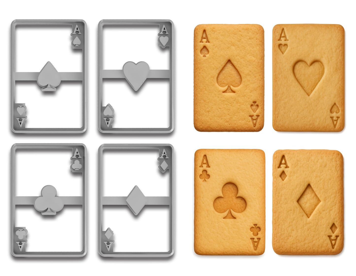 Poker Card Cookie Cutter Set – 4-Piece Ace Suits (Heart, Spade, Diamond, Club) – 4x2.6 Inches Each – Casino & Game Night Baking Tools