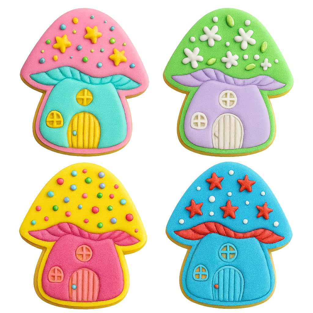 Mighty Gadget Fairy Mushroom House Cookie Cutter & Stamp - 4x3.6" Enchanted Design for Magical Baking (Random Color)