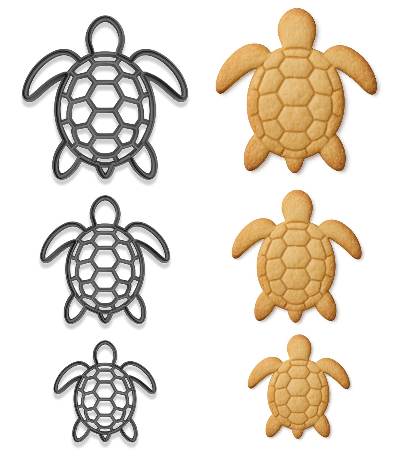Ocean Turtle Cookie Cutter & Stamp Trio – 3 Sizes (4", 3", 2") – Beach-Themed Baking & Fondant Set (Random Color)
