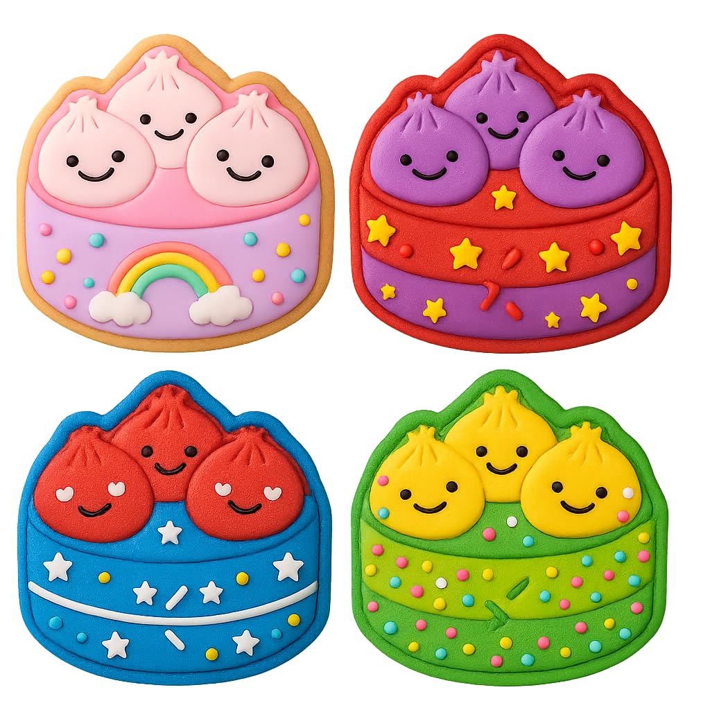 Mighty Gadget Smiling Baozi Basket Cookie Cutter & Stamp - 4x3.84" Fun Design for Dim Sum Lovers (Random Color)