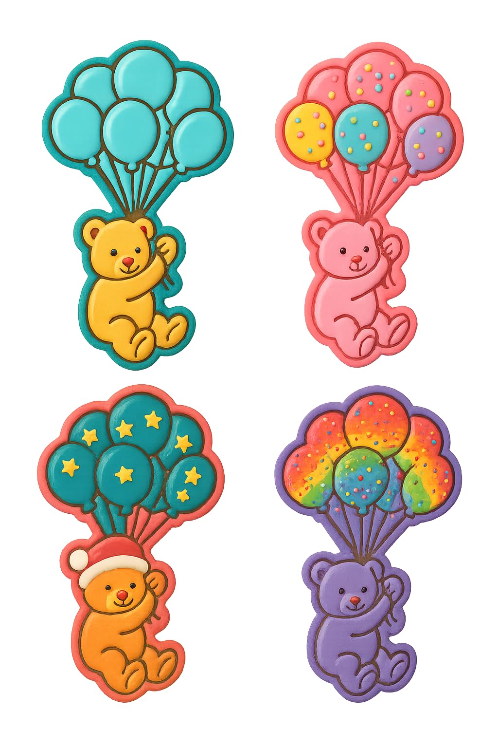 Mighty Gadget Flying Bear with Balloons Cookie Cutter & Stamp - 4x2.5" Sweet Element for Baby Celebrations (Random Color)