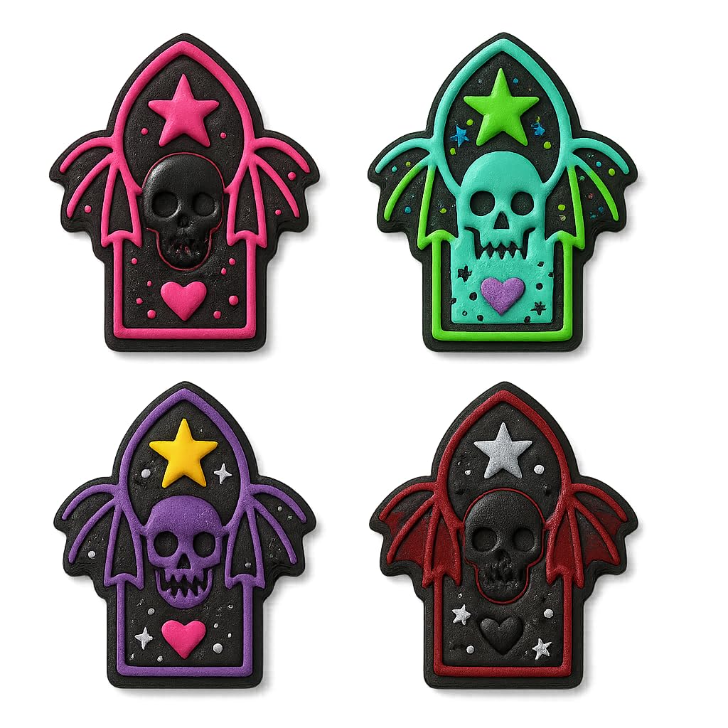 Mighty Gadget Gothic Skull with Wings Cookie Cutter & Stamp - 4x2.8" Edgy Design for Halloween Treats (Random Color)