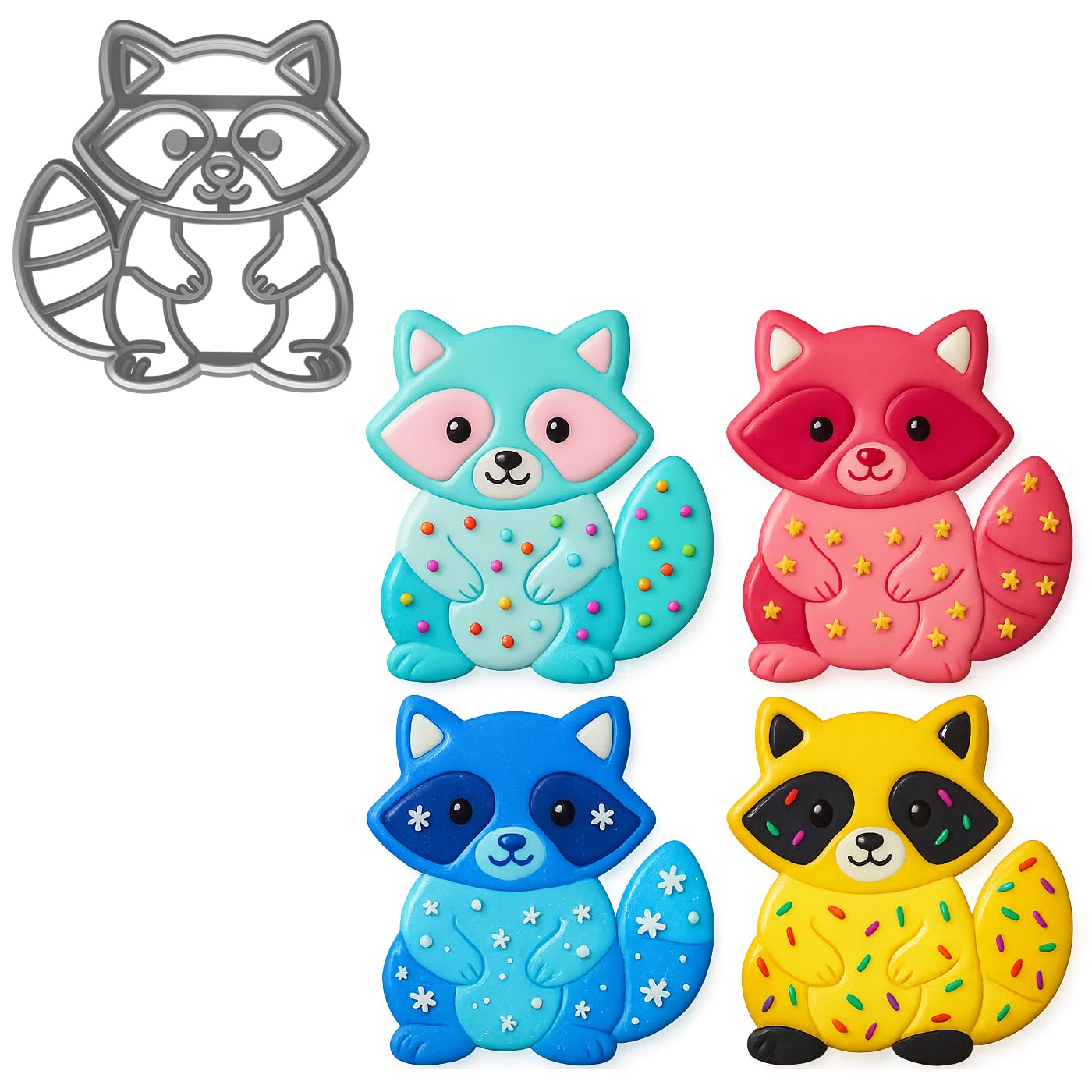 Mighty Gadget Raccoon Cookie Cutter & Stamp - 4x3.79" Charming Wildlife Shape for Forest-Themed Baking (Random Color)
