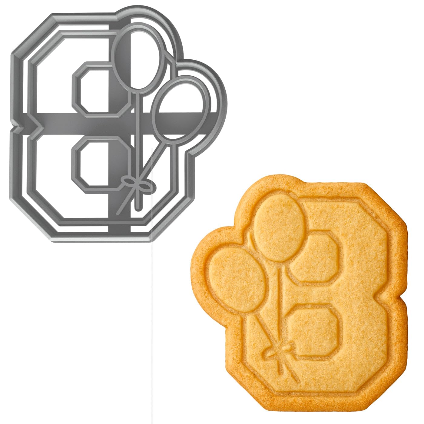 Mighty Gadget Number 8 with Balloons Cookie Cutter for 8 Year Old - 4x3.63" Birthday Celebration Mold (Random Color)