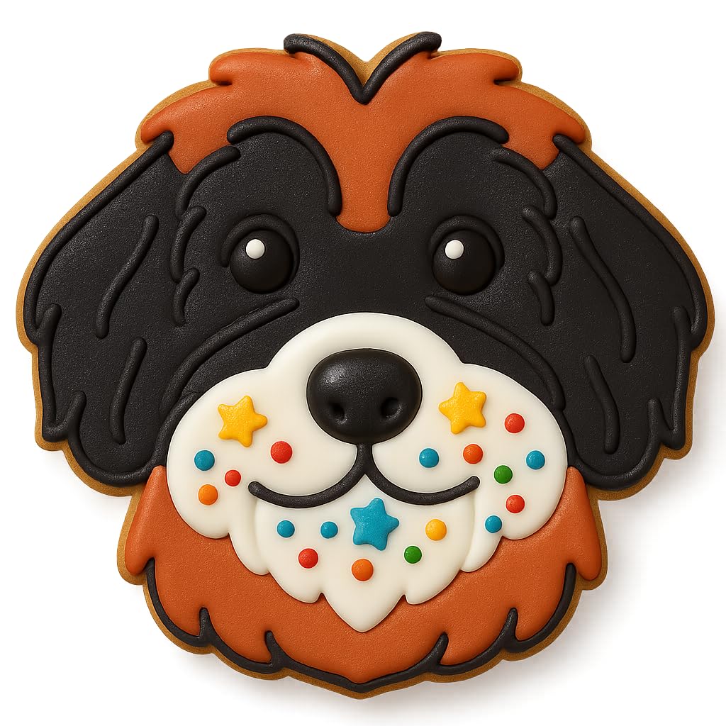 Mighty Gadget Bernedoodle Cookie Cutter and Stamp - 4x3.73", Detailed Doodle Dog Design for Fun Baking (Random Color)