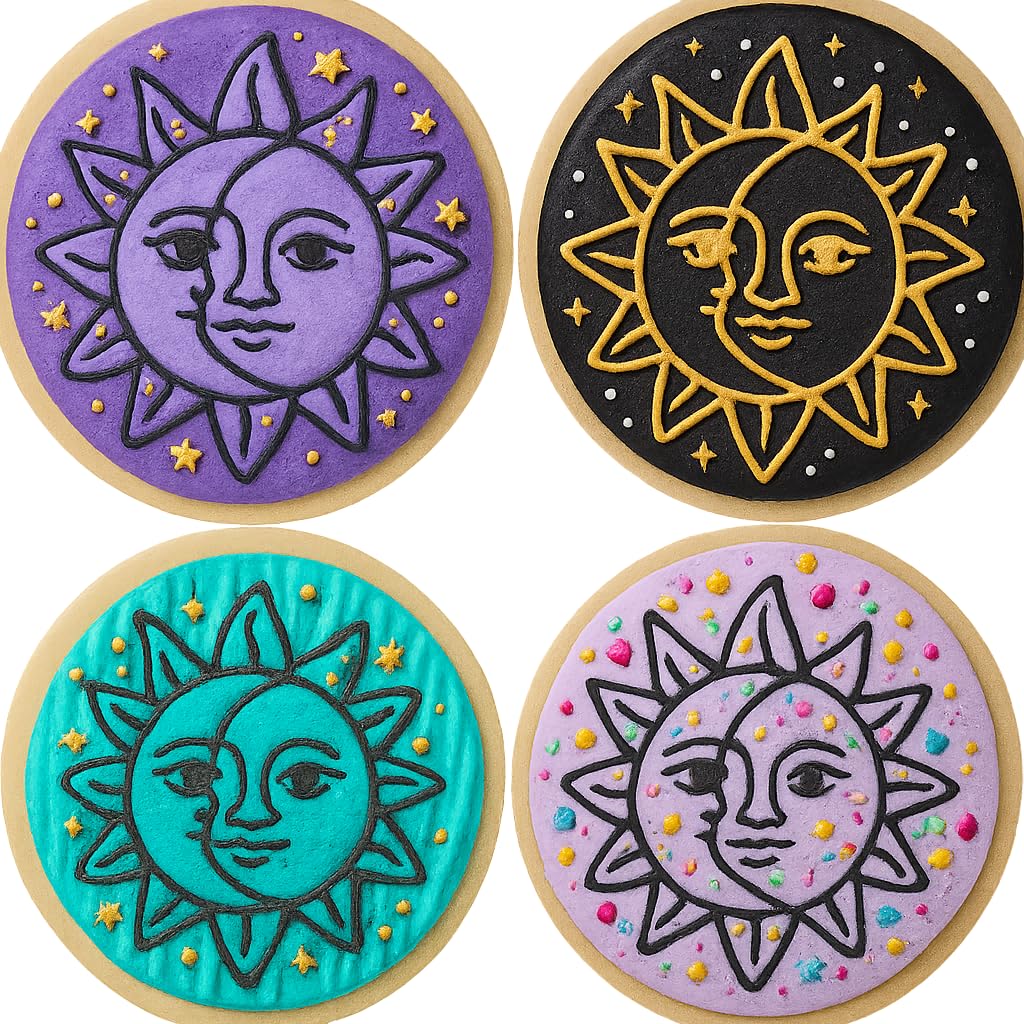 Mighty Gadget Celestial Sun and Moon Cookie Cutter & Stamp - 4x4" Heavenly Design for Lunar Celebrations (Random Color)