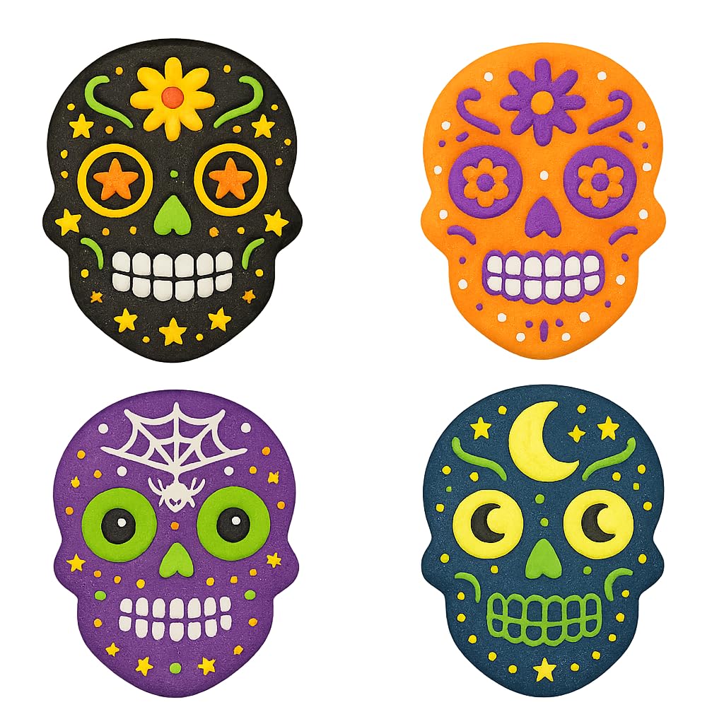 Mighty Gadget Floral Sugar Skull Cookie Cutter & Stamp - 4x2.8" Intricate Design for Dia de los Muertos Celebrations (Random Color)