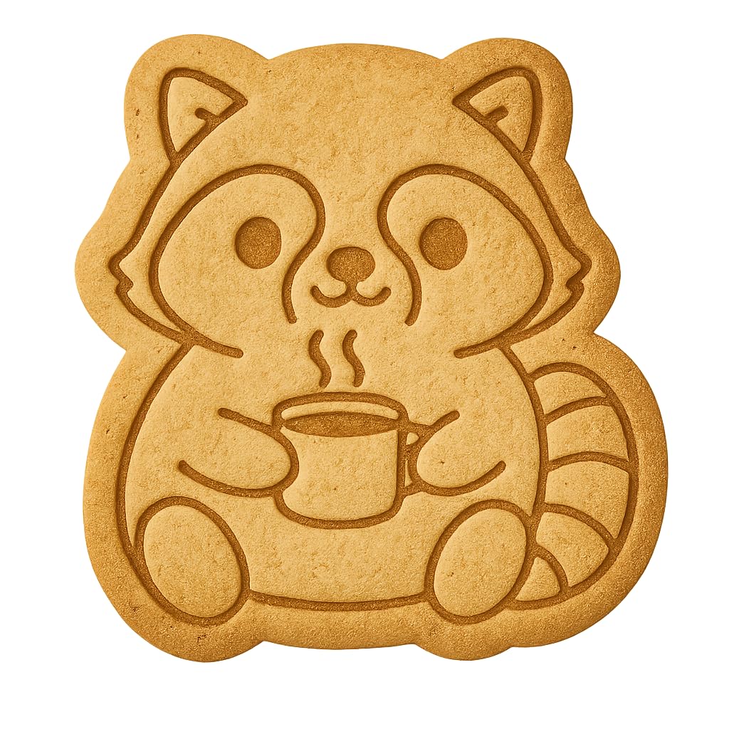 Kawaii Raccoon with Coffee Mug Cookie Cutter - 4x3.7" Fun Baking Design