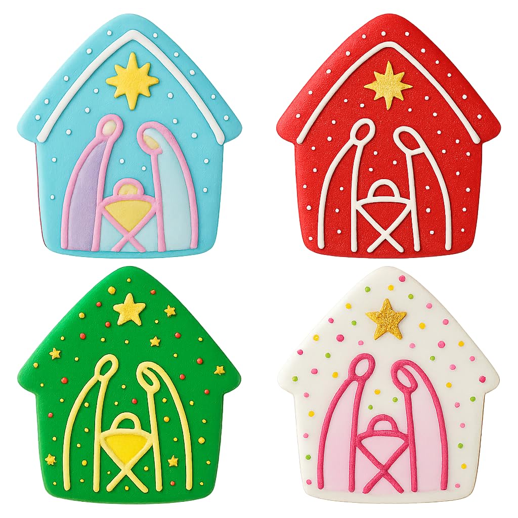 Mighty Gadget Nativity Scene Cookie Cutter & Stamp - 4x3.6" Festive Design for Christmas Baking (Random Color)