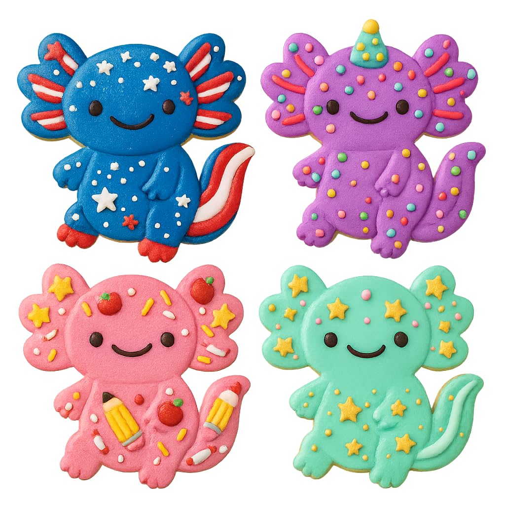 Mighty Gadget Kawaii Axolotl Cookie Cutter & Stamp - 4x3.58" Delightful Shape for Kids Baking (Random Color)