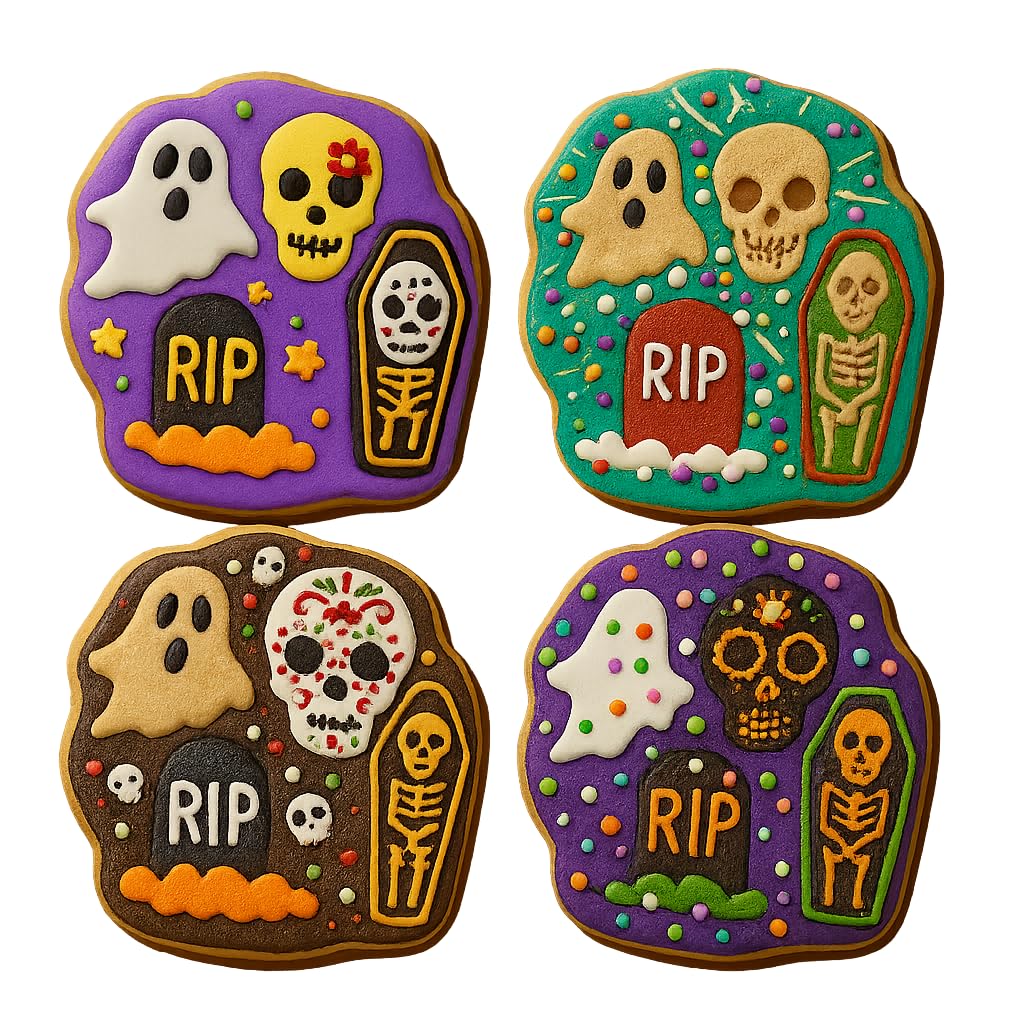 Mighty Gadget Halloween Ghost & Skull Cookie Cutter & Stamp - 4x3.5" Spooky Design for Trick-or-Treat Baking (Random Color)