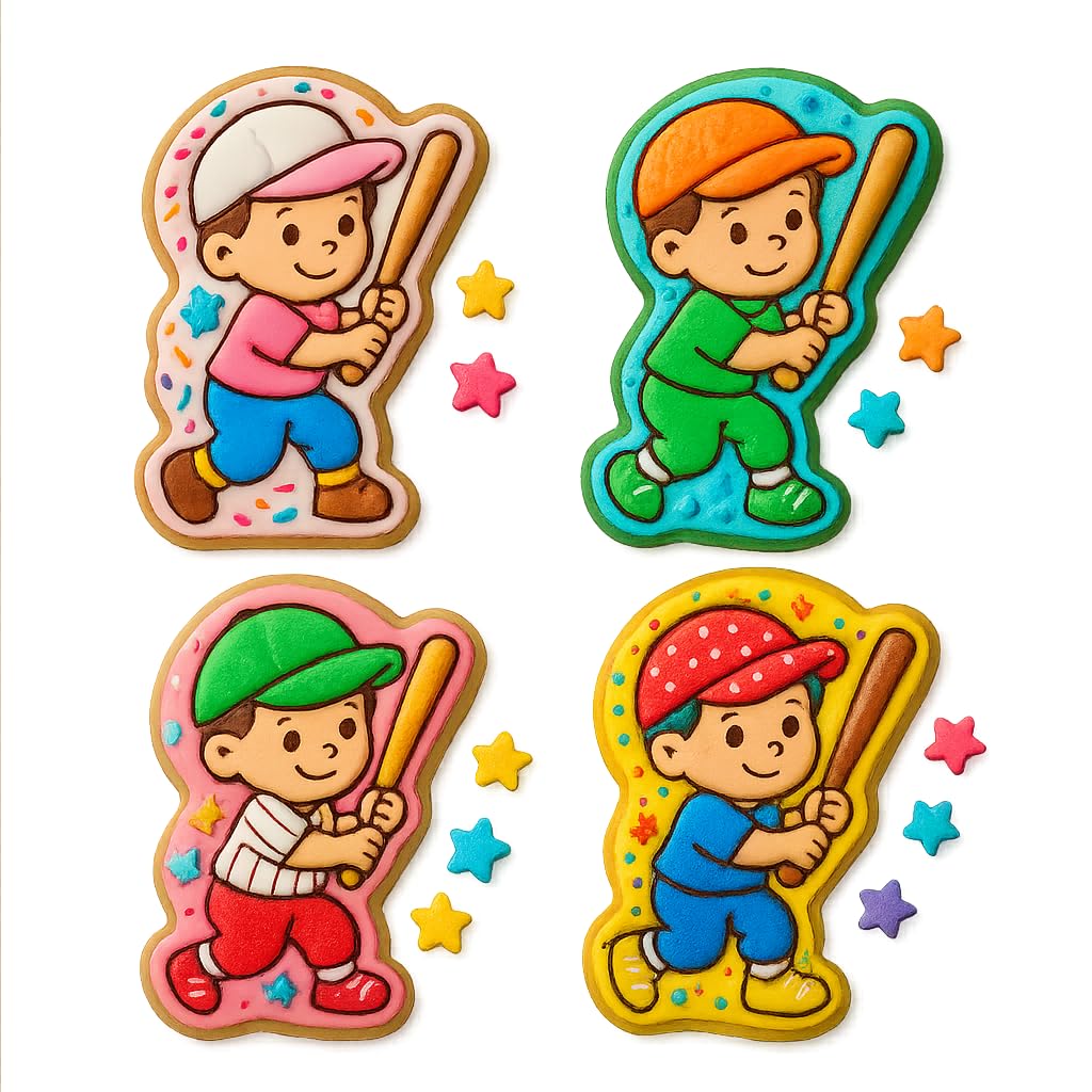Mighty Gadget Kid Baseball Star Cookie Cutter & Stamp - 4x3" Cute Character for Game Day Treats (Random Color)