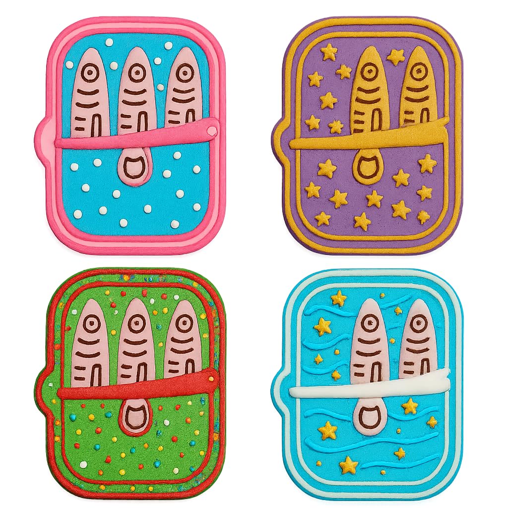 Mighty Gadget Sardine Can Cookie Cutter & Stamp - 4x2.9" Quirky Design for Nautical Baking (Random Color)