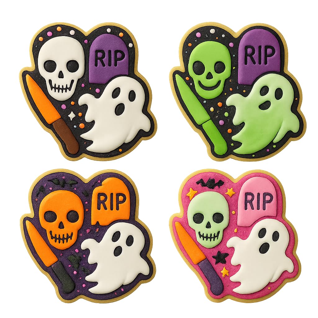 Mighty Gadget Spooky Graveyard Scene Cookie Cutter & Stamp - 4x3.5" Perfect for Halloween Treats (Random Color)