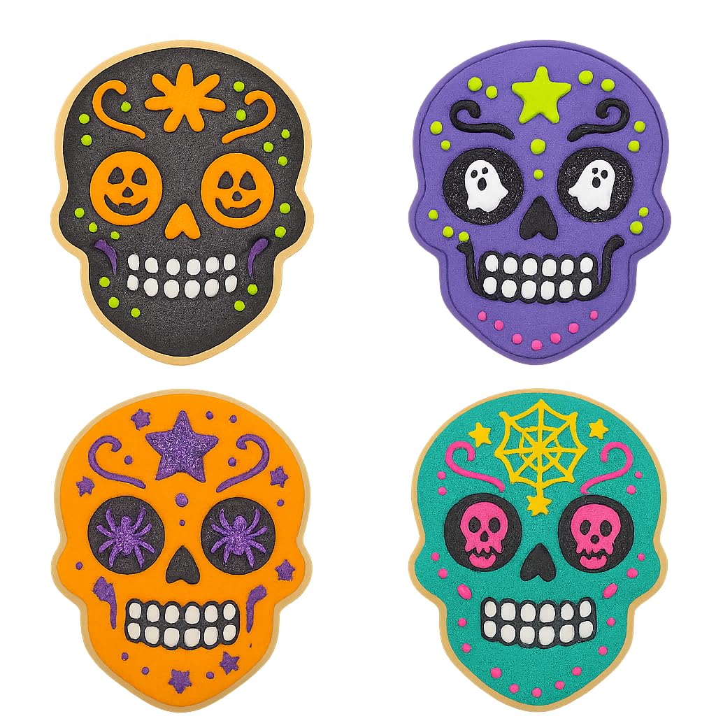 Mighty Gadget Floral Sugar Skull Cookie Cutter & Stamp - 4x2.8" Intricate Design for Dia de los Muertos Celebrations (Random Color)