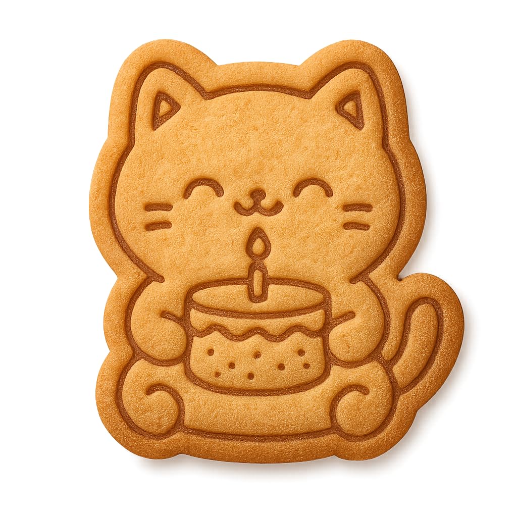 Kawaii Chubby Cat w Birthday Cake Cookie Cutter - 4x3.5" Fun Birthday Party