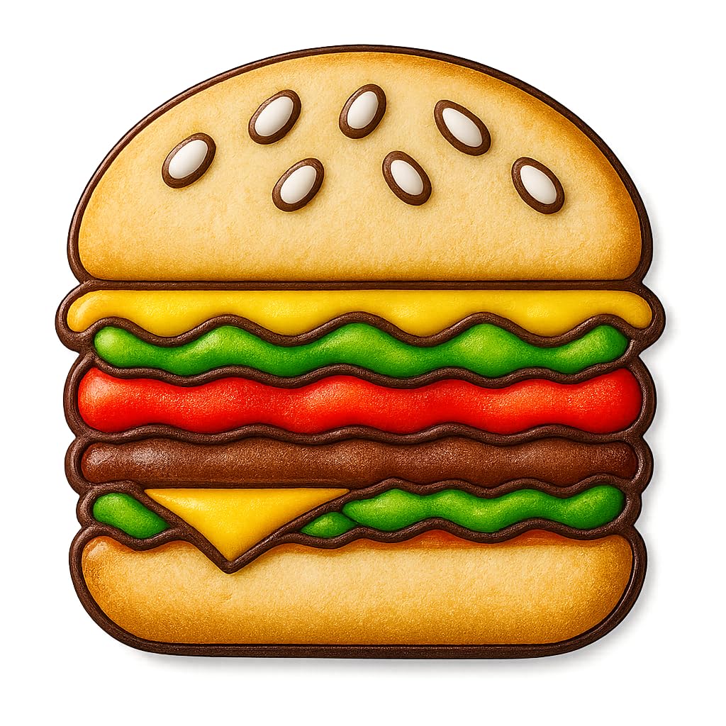 Mighty Gadget Hamburger Cookie Cutter & Stamp - 4x3.79" Burger Lovers Baking Tool (Random Color)