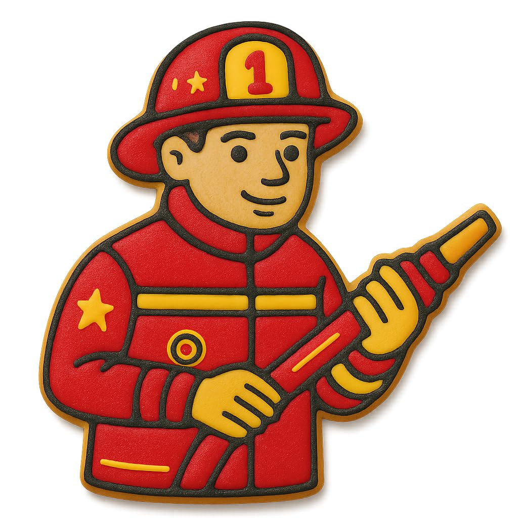 Brave Fireman Cookie Cutter - 4x3.59" First Responder Theme, Firefighter with Hose Design (Random Color)