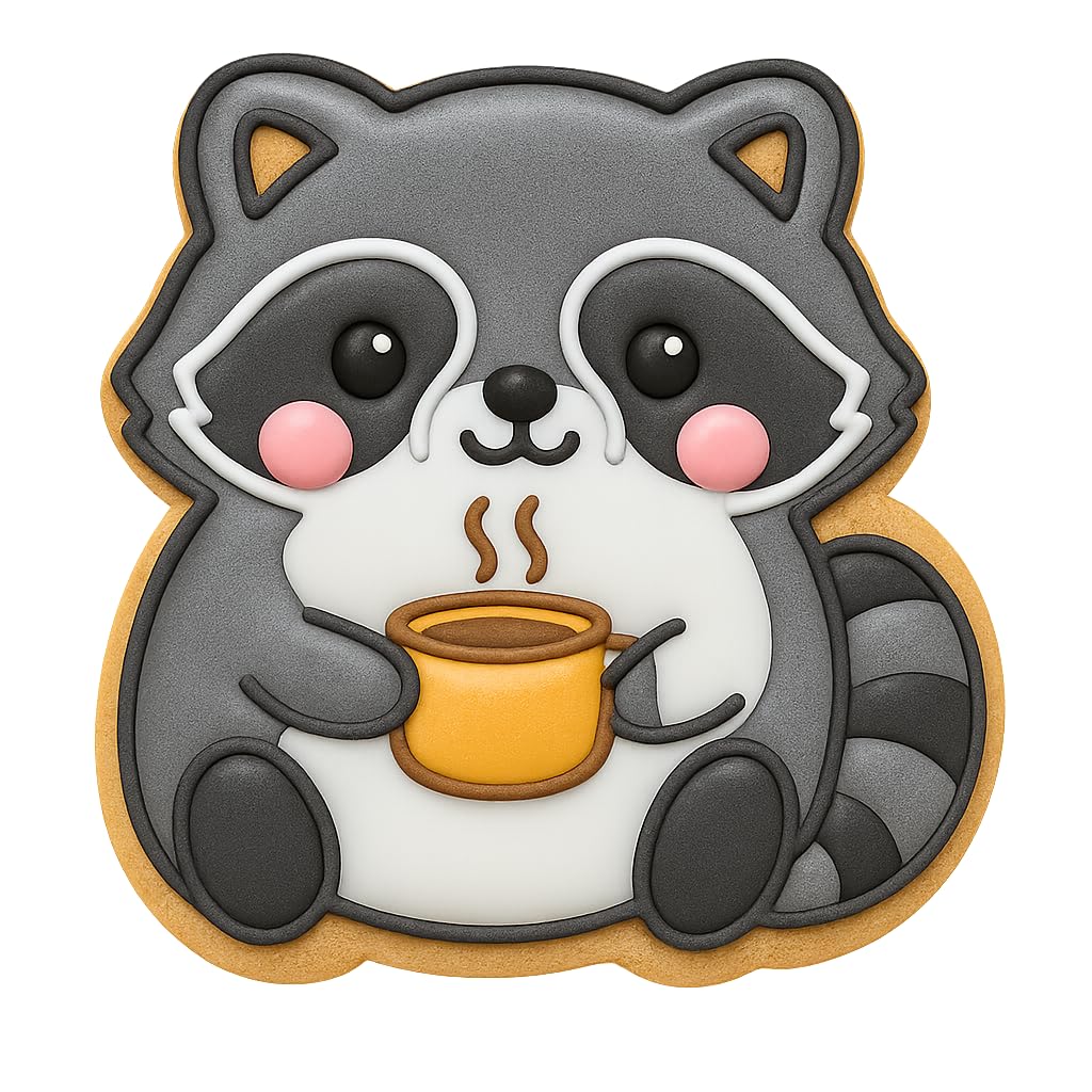 Kawaii Raccoon with Coffee Mug Cookie Cutter - 4x3.7" Fun Baking Design