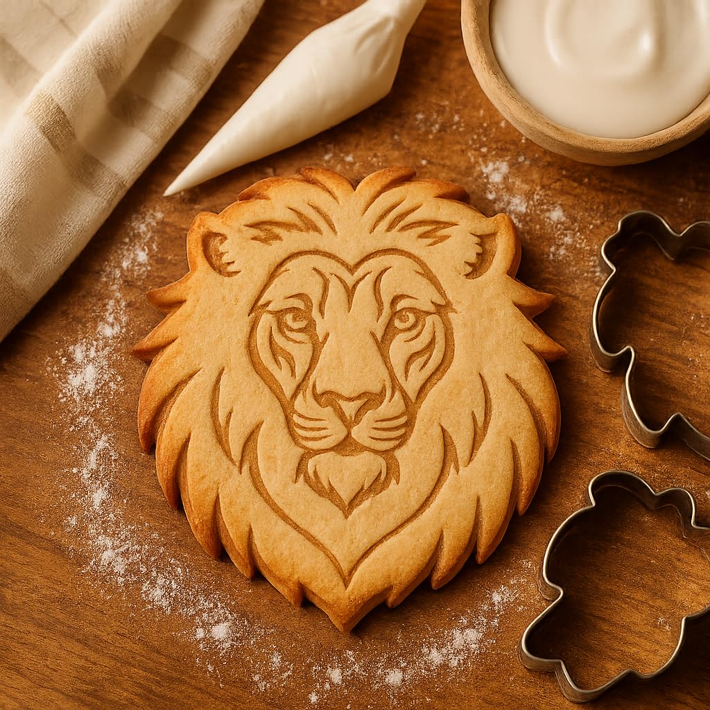 Mighty Gadget Detailed Lion Head Cookie Cutter Stamp - 4x3.49", African Safari Animal Cookie Mold for Bakers & Crafters (Random Color)