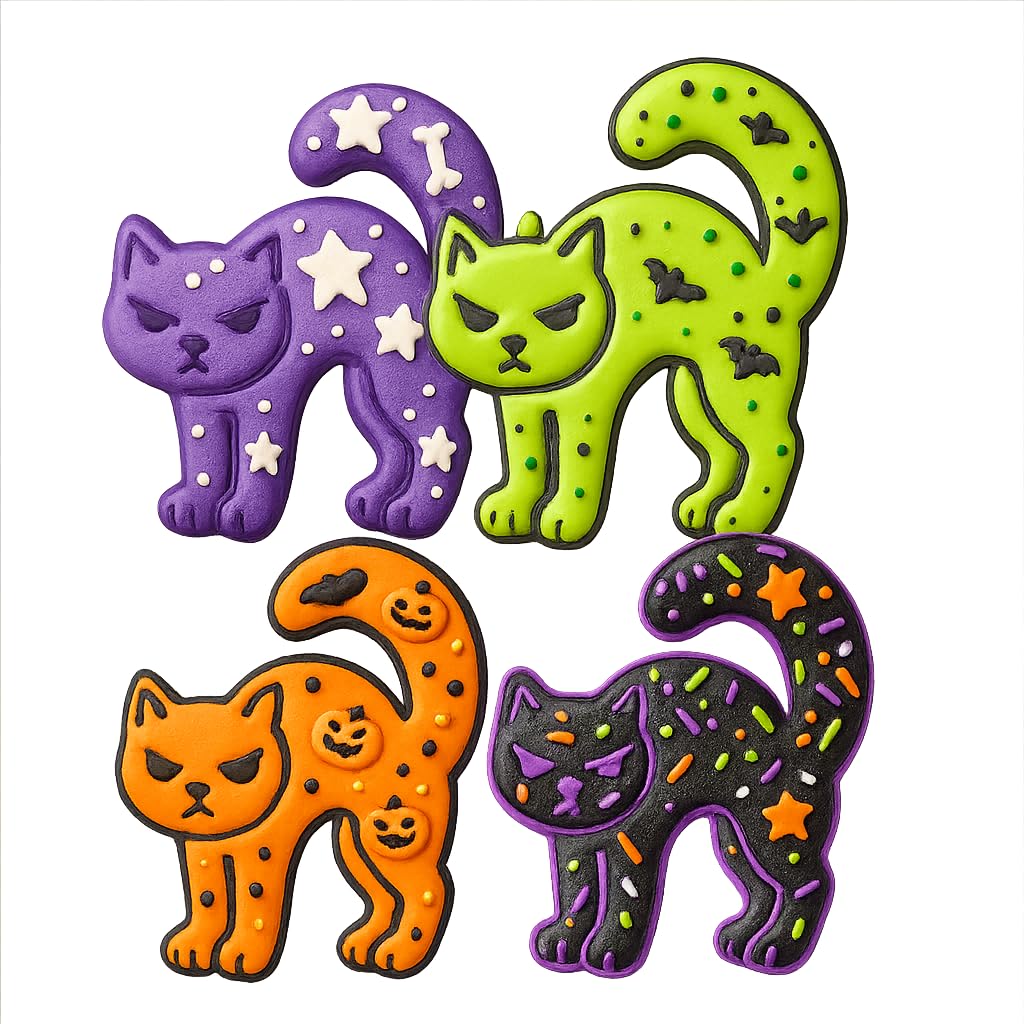 Mighty Gadget Angry Cat Cookie Cutter & Stamp - 4x3" Fun Design for Halloween Baking (Random Color)