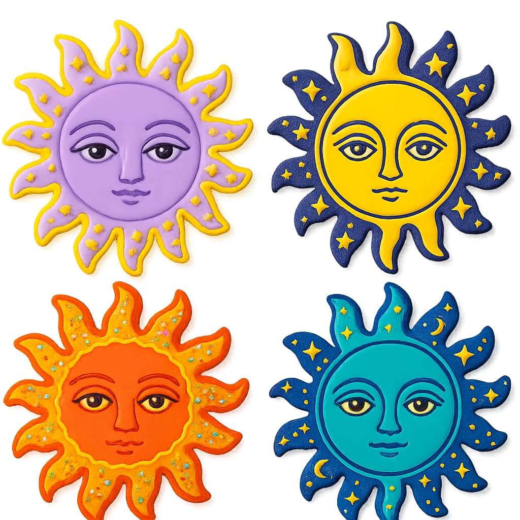 Mighty Gadget Celestial Sun Face Cookie Cutter & Stamp - 4x4" Radiant Design for Cosmic Baking (Random Color)