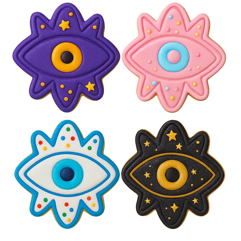 Mighty Gadget Evil Eye Cookie Cutter & Stamp - 4x3.2" Unique Charm for Spiritual Baking (Random Color)