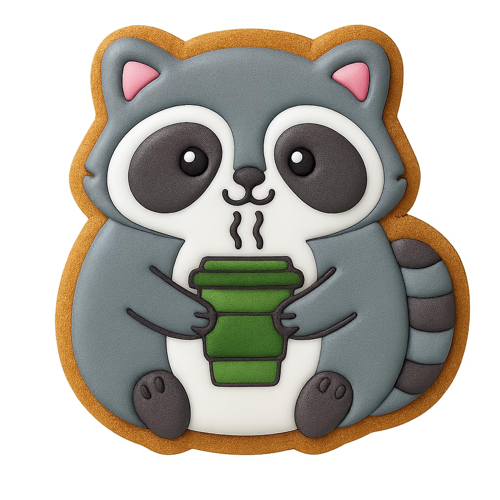 Kawaii Raccoon with Hot Drink Cookie Cutter - 4x3.6" Fun Baking Design