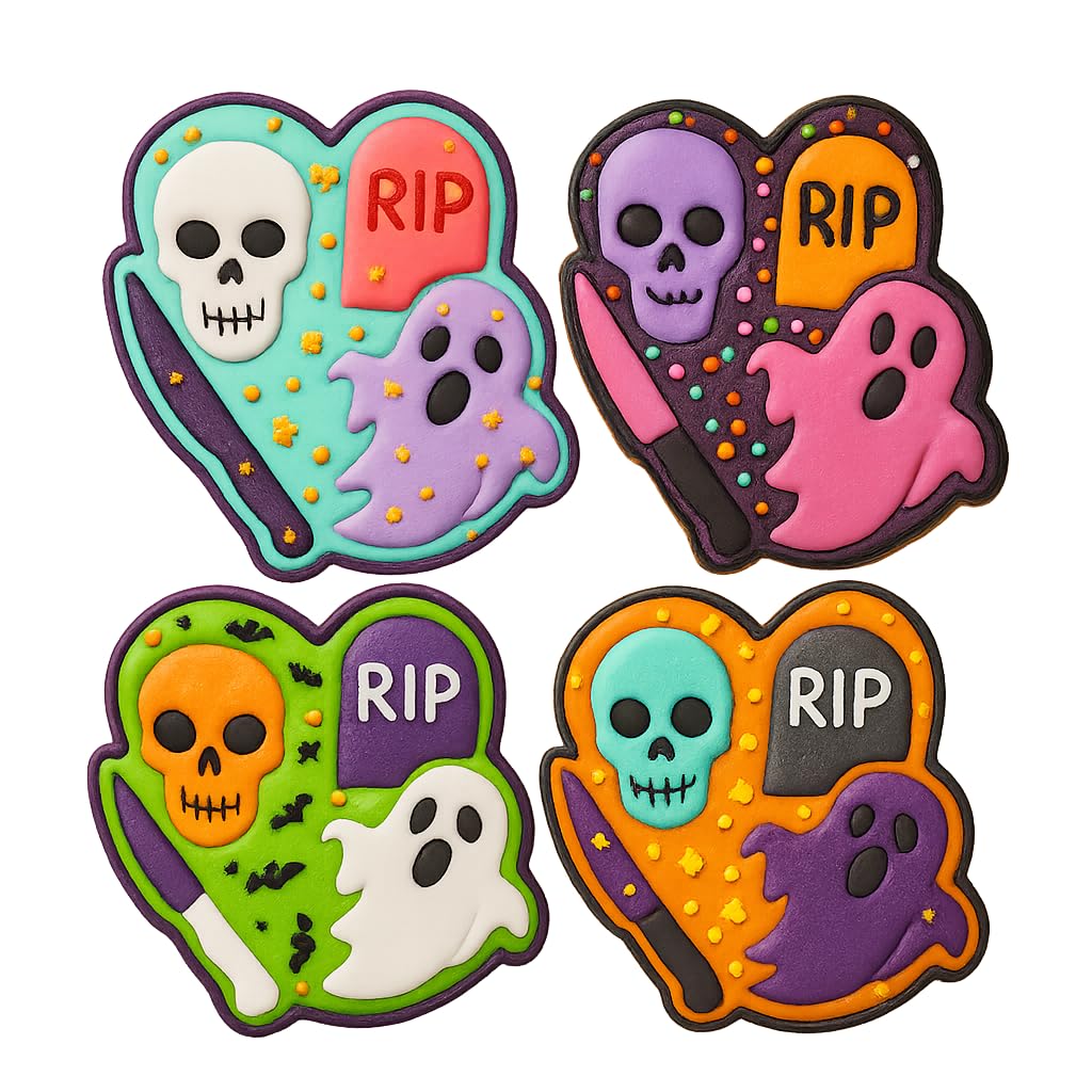 Mighty Gadget Spooky Graveyard Scene Cookie Cutter & Stamp - 4x3.5" Perfect for Halloween Treats (Random Color)