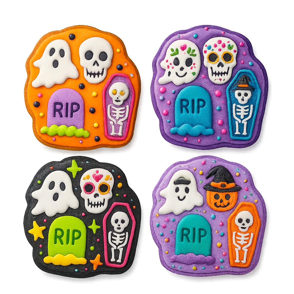 Mighty Gadget Halloween Ghost & Skull Cookie Cutter & Stamp - 4x3.5" Spooky Design for Trick-or-Treat Baking (Random Color)