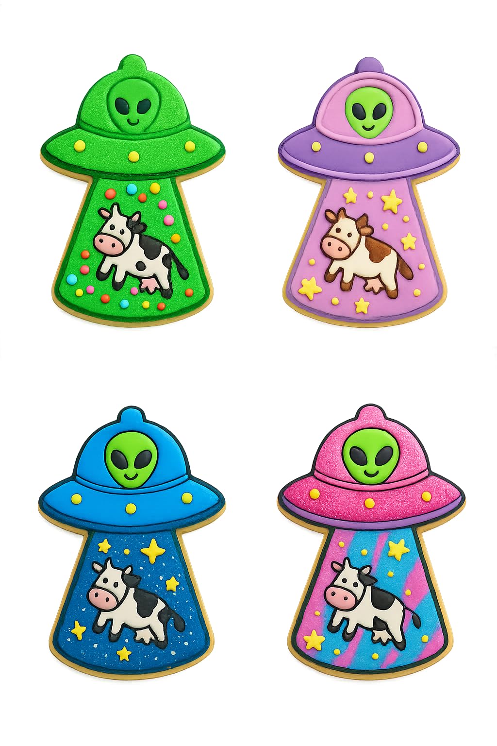 Mighty Gadget Alien with Cow Cookie Cutter & Stamp - 4x2.8" Fun Design for Space-Themed Parties (Random Color)